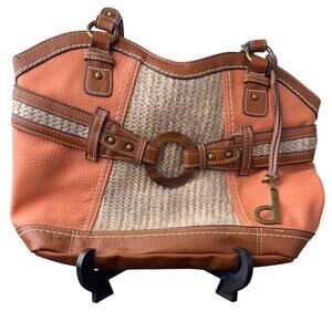 B.O.C. Coral Straw Faux Leather Trim Saddle Purse - 14W x 10H x 3 1/4inD